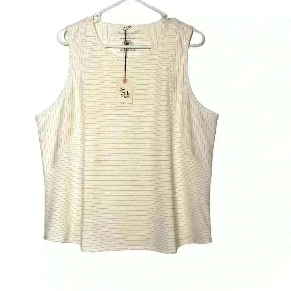 Sincerely Jules Golf, pickleball,Tennis,Pink with White Stripes Tank SizeXL